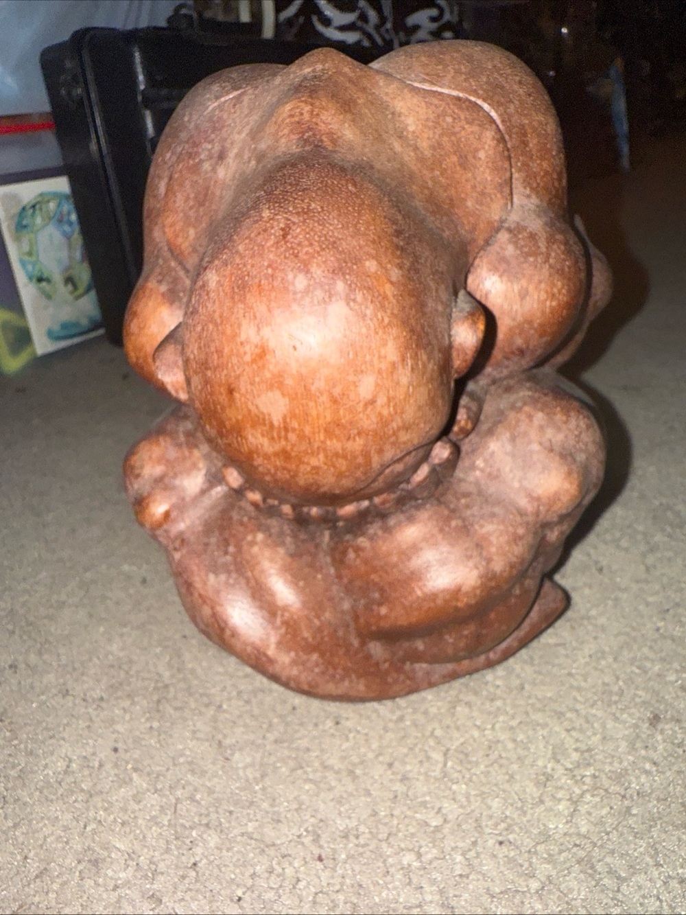Vintage Wooden Hand-Carved Sitting Weeping Buddha
